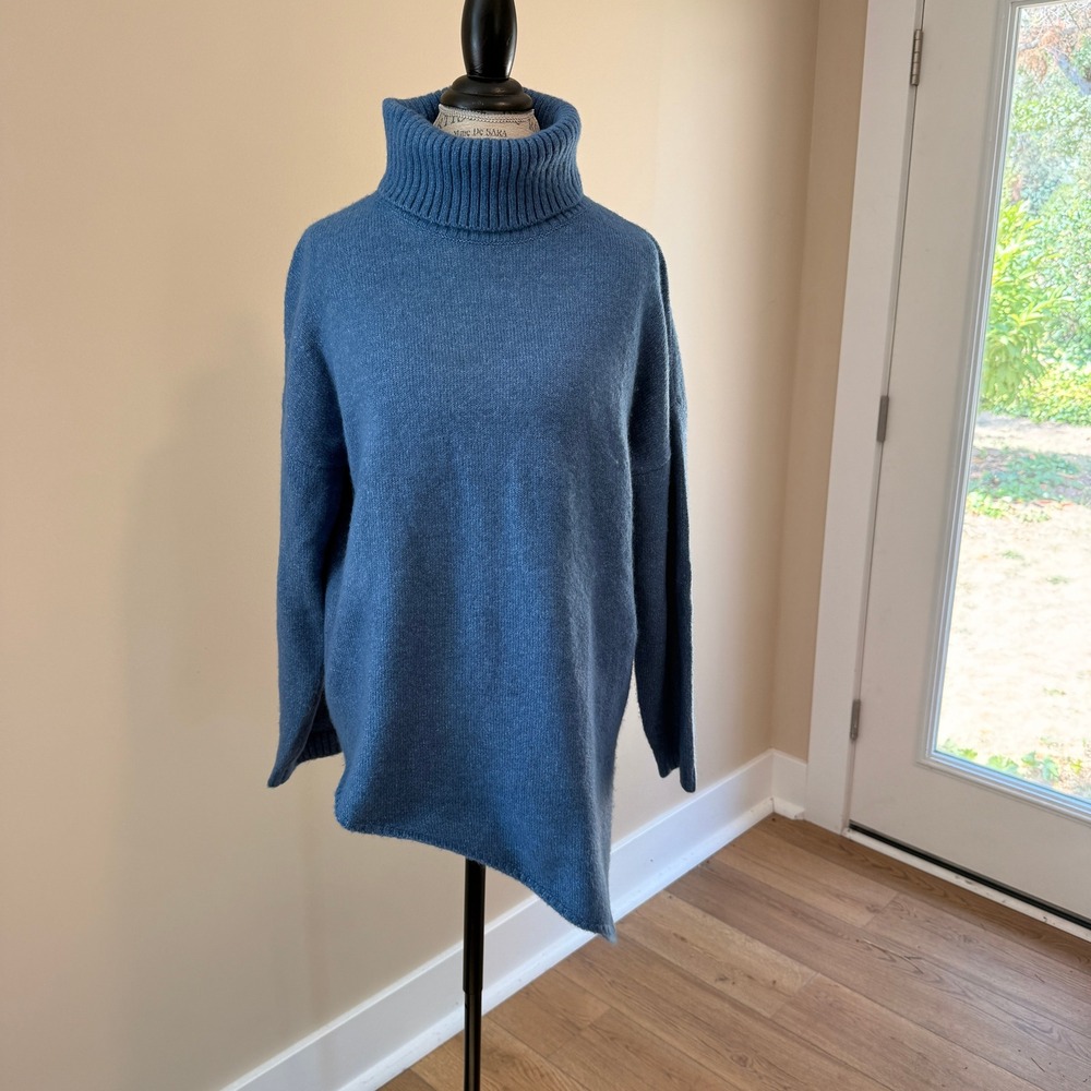 BTFBM Women's Blue Asymmetrical Turtle Neck Sweater Size L